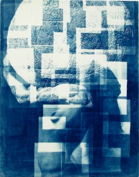 Klara Meinhardt: Atlas, 2019, Cyanotypie auf Leinwand, 190 x 150 cm 

